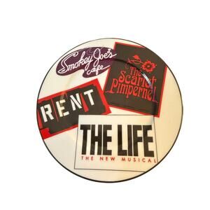 Four Limoges 7 1/2" plates, Broadway Theater Collage Pattern, Godinger, Marino